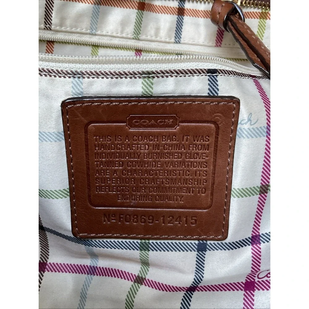 VINTAGE COACH Legacy Signature Bleecker Tote Tan Brown Leather/ Brass/Tattersall